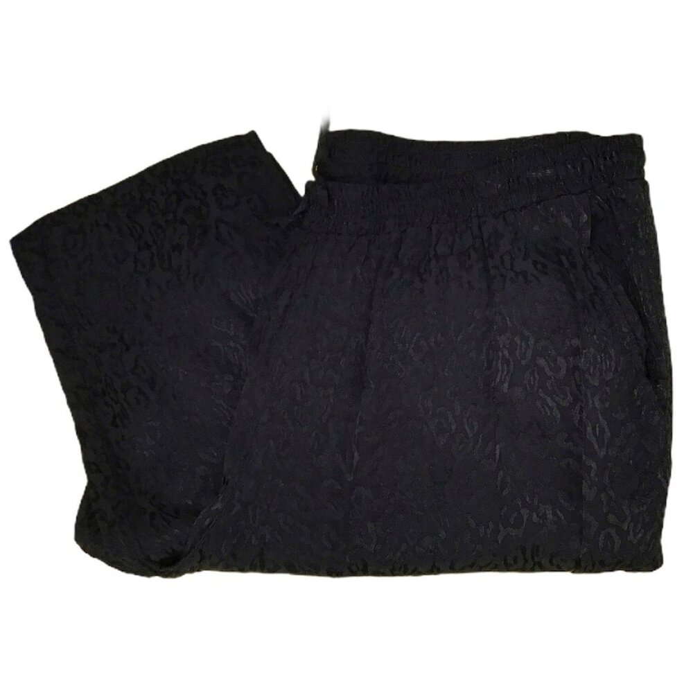 Lane Bryant 14/16 Loose Fit Pants Black on Black Cheetah Print Drawstring Waist